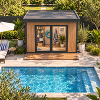 Cabine de jardin pour la détente au bord de la piscine, espace privé lumineux avec intérieur facile d'entretien et design résistant aux intempéries
