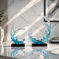 Sculpture d'onde en résine transparente bleue, façonnée à la main, inspirée de l'océan, art abstrait et modèle de collection pour la décoration de bureau