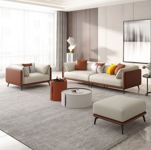 طقم أريكة حديث مربع الشكل بثلاثة مقاعد مصنوع من قماش ثنائي اللون متين مع وسائد مميزة مبطنة لغرفة المعيشة وديكور المنزل - Product Image 1