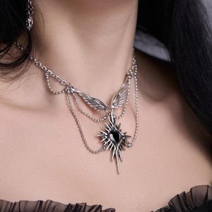 Collana Creativa con <span class=keywords><strong>Ali</strong></span> d'Angelo e Croce, Stile Punk, Geometrica Semplice, Vintage Gotico, Hip Hop, con Ciondolo a Cuore e Nappa, Unisex - Product Image 4