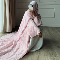 Kedatangan Baru 2026 Ramadan EID Abaya Musim Panas Elegan Ukuran Besar Set 2 Pcs Bunga 3D Gaun Muslimah Sederhana Dengan Hijab