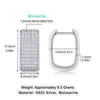 Boucles d'oreilles créoles larges rectangulaires en argent sterling 925 avec moissanite pour femmes et hommes, entièrement pavées de moissanite, style Huggie