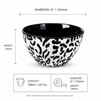 Bol en porcelaine haute qualité, bol à soupe en céramique durable avec finition brillante blanche et noire, 700 ml / 24,7 oz, pour service de table haut de gamme