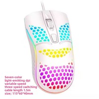 Souris d'ordinateur filaire USB multicolore pour joueurs, design alvéolé léger, jeu 4D, rétroéclairage RVB universel, souris optique à design creux 1600