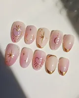 Kuku Palsu Mewah Bentuk Almond Cantik, Seni Kuku 3D Bunga Merah Buatan Tangan untuk Hari Valentine