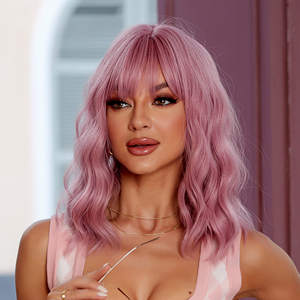 Ainizi Prêt à expédier Nouveauté Juillet <span class=keywords><strong>2022</strong></span> Perruque synthétique résistante à la chaleur de 16 pouces, coupe courte bob ondulée avec frange pour femmes - Product Image 3