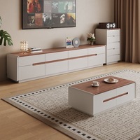 Juego de Mesa de TV y Mesa de Centro Rectangular de Madera Sólida de Lujo Moderno para Sala de Estar y Dormitorio con Cajones, Diseño Multifuncional