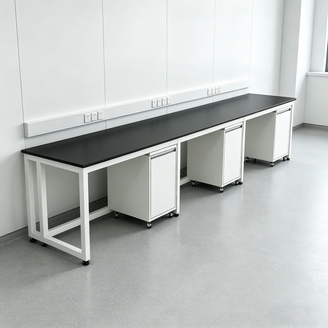 Industrial Research School Laboratory Workstation Steel Frame Bench Rolling Cabinet Multi Surface Custom Size Contemporary