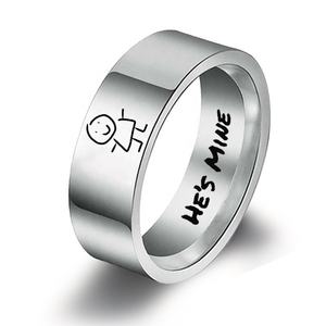 Roestvrijstalen Vingerring Gegraveerd Met Hij Is Van Mij/Zij Is Van Mij Bijpassende Ringen Maat 6-13 Zilveren Beloftering Voor Koppels - Product Image 2