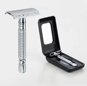 Manual shaver Copper-zinc alloy Vintage manual razor blade with Mirror Stainless steel Sliding Shaving Knife holder Men Portable