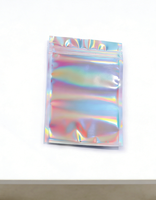 Sacs refermables en Mylar rose holographique irisé, face transparente, pochette en aluminium refermable, emballage anti-odeur, taille et épaisseur personnalisées