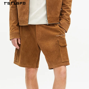 Shorts cargo pour homme en faux daim de qualité supérieure, fermeture à boutons, grandes poches, mélange de coton, longueur mi-longue, mode urbaine - Product Image 1