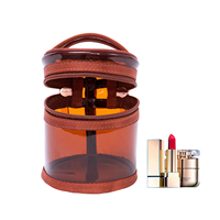 KONCAI Trousse de Maquillage Marron Transparente avec Poignée, Organisateur de Voyage en Vinyle pour Rouge à Lèvres, Mallette de Maquillage avec Séparateurs Internes