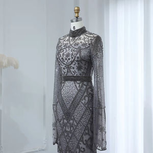 Vestidos de Noche Largos de Organza con Estampado 3D, Pliegues y Plumas para Mujeres Musulmanas Árabes, Modelo SZ204 - Product Image 4