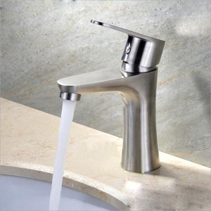 Robinet de lavabo moderne en acier inoxydable à trou unique, à poser sur le comptoir, pour salle de bain, toilettes, vasque - Product Image 1