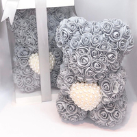 Ours en forme de fleur de rose artificielle Ours en perle en forme de cœur pour cadeau de Noël, de la Saint-Valentin et de la fête des mères (sans boîte)