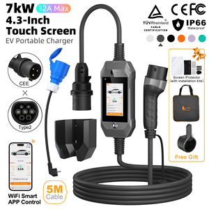 Cargador Portátil para Vehículos Eléctricos Feyree de 7kW Tipo 2 con Adaptador, Corriente Ajustable de 32A, Cable de 5M, Temporizador, Control Remoto por Aplicación - Product Image 1