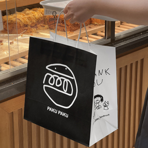 Bolsa de papel para llevar de alta calidad personalizada, Blanco, Negro, panadería, postre, embalaje, papel Kraft, compras, comida rápida, con su propio logotipo - Product Image 3