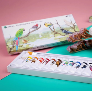 Juego <span class=keywords><strong>de</strong></span> pintura acrílica <span class=keywords><strong>de</strong></span> la marca Marley, 24 colores, caja pequeña portátil impermeable para estudiantes <span class=keywords><strong>de</strong></span> escuela primaria, serie Bird Sky, 12 pinturas al óleo - Product Image 2