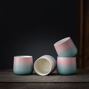 Ensemble de 4 tasses à thé et café en céramique japonaise, style Japandi, écologiques, compatibles lave-vaisselle, en porcelaine, pour stock RTS - Product Image 2