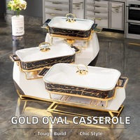 Casserole en céramique de luxe rectangulaire avec support doré pour fête de mariage buffet d'hôtel pot à soupe