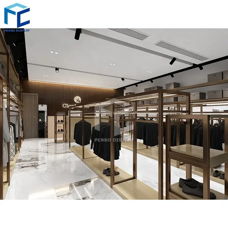 Wholesale Custom Clothing Rack Store Men Suit Clothing Store Interior Design Shop Furniture Standing Gold Garment Display Rack