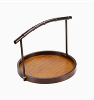 Panier de rangement vintage en bambou avec poignées, plateau à fruits rond portable chinois, plateau à thé