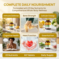 Qbioflex OEM/ODM Chine Comprimés Multivitaminés 60 pour la Santé Osseuse avec Vitamine B12 et D3, Complément pour Femmes et Hommes