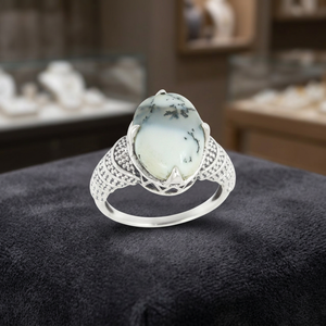 Anillo de Plata de Ley 925 con Ópalo Dendrítico, Engaste de Bisel Hecho a Mano, Joyería para Bodas y Fiestas, para Hombre y Mujer, Piedra Natural Semipreciosa - Product Image 3