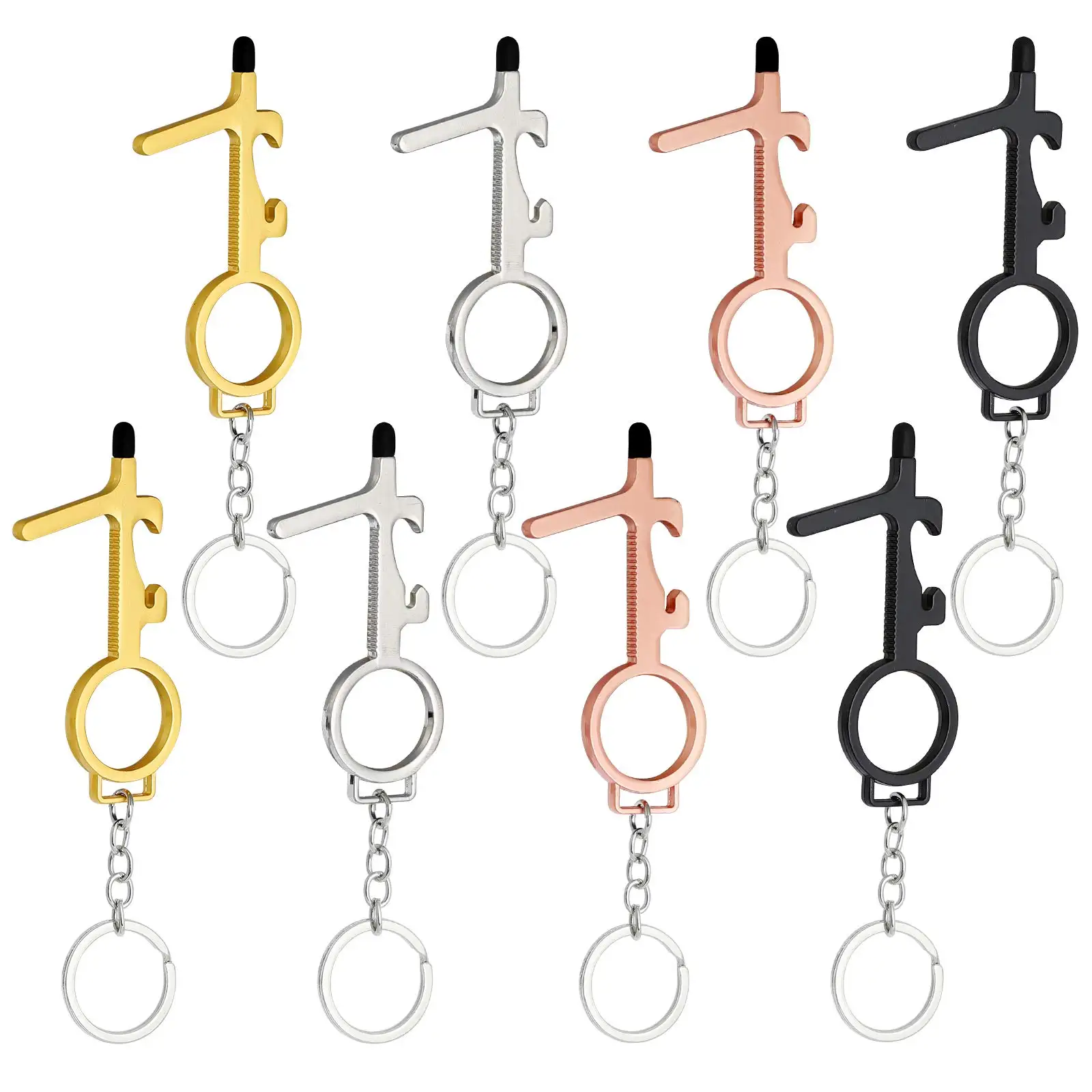 Women Self Defense Keychain Safety Key Chain Key Door Tool Touchless Keys Keychain No Touch Door Opener With Stylus