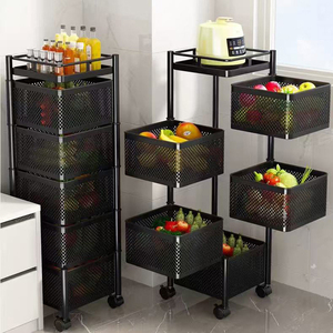 Metal Household Kitchen Organizer <strong>Storage</strong> Rack with Rotating Moving Stand for Fruit <strong>Vegetable</strong> <strong>Storage</strong> - Product Image 1