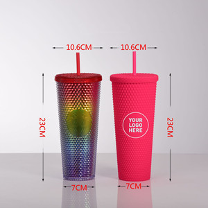 Vasos de Plástico de Doble Pared de 24 oz/710 ml con Diseño de Diamante de Durian, Coloridos, con Pajita y Tapa - Product Image 4