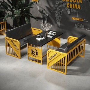 Cabina de Metal de estilo <span class=keywords><strong>industrial</strong></span>, combinación de silla de mesa de hierro forjado para comedor, tienda de té de la leche, cafetería, Bar, barbacoa, <span class=keywords><strong>muebles</strong></span> de restaurante - Product Image 1