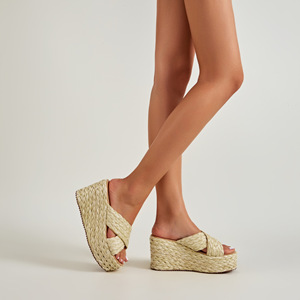 Sandalias de cuña con plataforma de paja, punta abierta, sin cordones, para verano, que aumentan la altura - Product Image 3