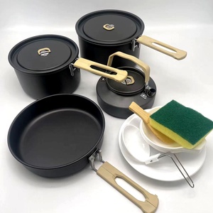 Juego de utensilios de cocina para exteriores de cuatro piezas de aluminio directo de fábrica con mango de <span class=keywords><strong>apertura</strong></span> y cierre para aventuras al aire libre - Product Image 1