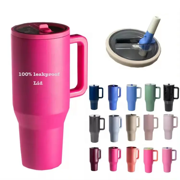 40 oz Traveler Tumbler Stainless Steel Durable Vacuum Insulated Coffee outdoor Mug With Flip Straw Lid and Handle