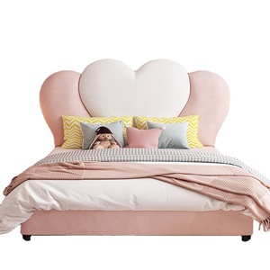 Ensemble de lit princesse rose moderne pour filles, lit rembourré en cuir confortable pour enfants avec cadre de lit de rangement en forme de cœur - Product Image 2