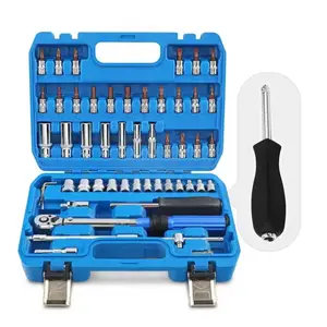 51pc 1/4 Inch Drive Torque Ratcheting Wrench Handle including Sockets, Socket Bits and Accessories in a Tool Case