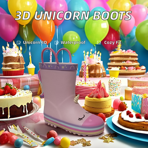<span class=keywords><strong>Bottes</strong></span> de pluie en caoutchouc imperméables imprimées <span class=keywords><strong>licorne</strong></span> 3D personnalisées en usine pour bébés Hauteur de demi-botte Caractéristique antidérapante pour l'hiver - Product Image 3