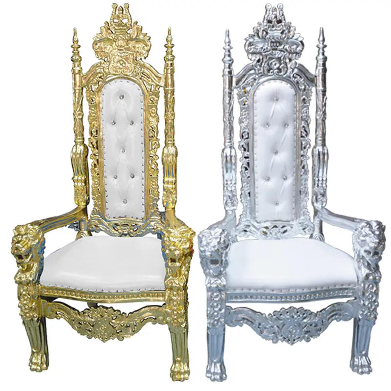 Chaise de mariée et marié en cuir blanc doré, classique, de location de reine royale, pas cher