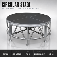 Plateforme de scène modulaire en aluminium 1,22x1,22m, assemblage rapide, portable, pour concerts et événements en extérieur, capacité de charge 750 kg/m², carrée