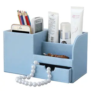 Boîte de rangement multifonctionnelle en cuir Porte-stylo en cuir Boîte de rangement pour papeterie de bureau
