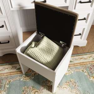 Festival de Compras de Marzo: Tocador de <span class=keywords><strong>Maquillaje</strong></span> Estilo Rústico de 47.2 Pulgadas, Mesa de <span class=keywords><strong>Maquillaje</strong></span> <span class=keywords><strong>con</strong></span> <span class=keywords><strong>Espejo</strong></span> LED Deslizante, Almacenamiento y Taburete - Product Image 2