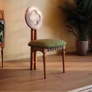 Retro Solid Wood Dining Chair Upholstered Green Seat For Dining Room Adult Use - Product Image 2