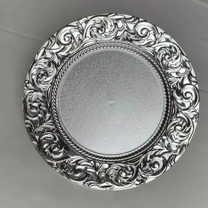 33cm Eco-Friendly Western Table Chargers New Gold <strong>Silver</strong> Plastic Charger <strong>Plates</strong> Wholesale for Weddings Events Minimum 100pcs - Product Image 1