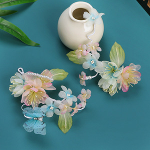 2025 Spring Collection Original Design Handmade Ancient Style <b>Sweet</b> and Ethereal Gradient Pink <b>Flower</b> Soft Hairpin Hanfu - Product Image 1