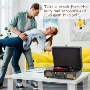 Tourne-disque portable en bois vintage, lecteur de disques vinyles, 3 vitesses, boîte à musique LP, prise en charge de la connexion BT et RCA - Product Image 6