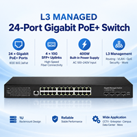 Switch Gigabit PoE+ 24 Port dengan 4*10G SFP+ Uplink, Switch Ethernet PoE Terkelola L3 dengan Catu Daya 400W