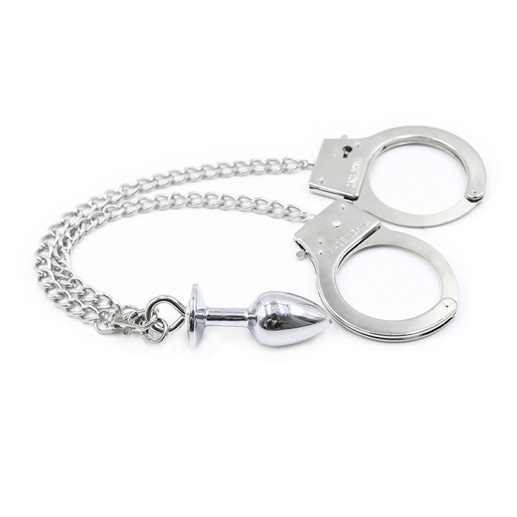 SM Toy Stainless Steel Anal Plug with Long Chains & Cuffs SM Toy Stainless Steel Anal Plug with Long Chains & Cuffs