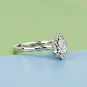 Bague de fiançailles en diamant CVD de qualité supérieure, créé en laboratoire, avec halo de diamants taille poire E F VS, bijoux de mariée écologiques - Product Image 6